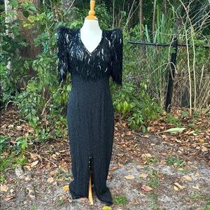 Vintage black beaded gown, size M